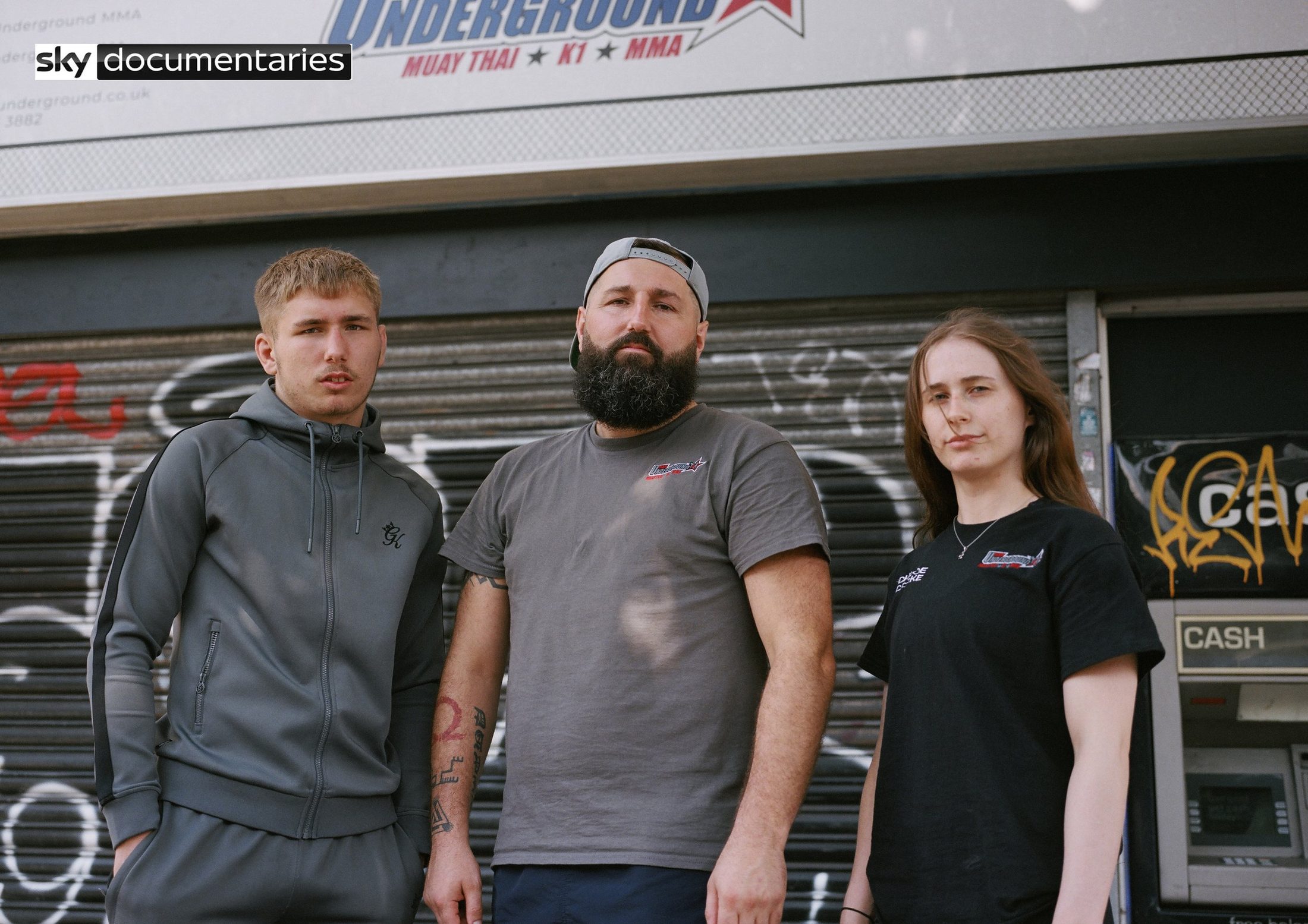 Three fighters outside Underground gym, Sky Documentaries