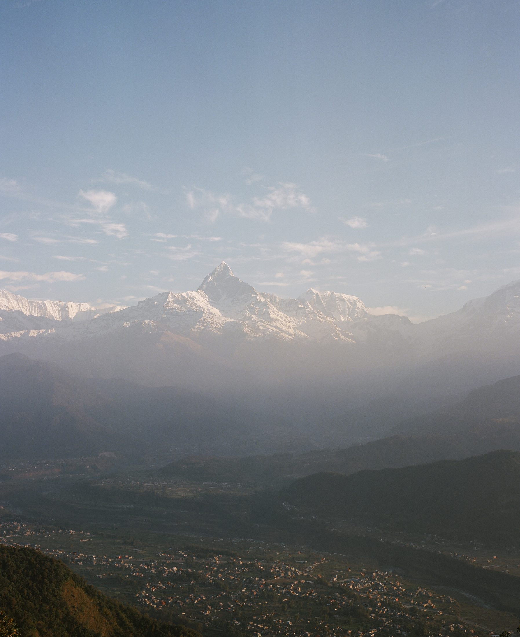 The Himalaya at dusk above the valley