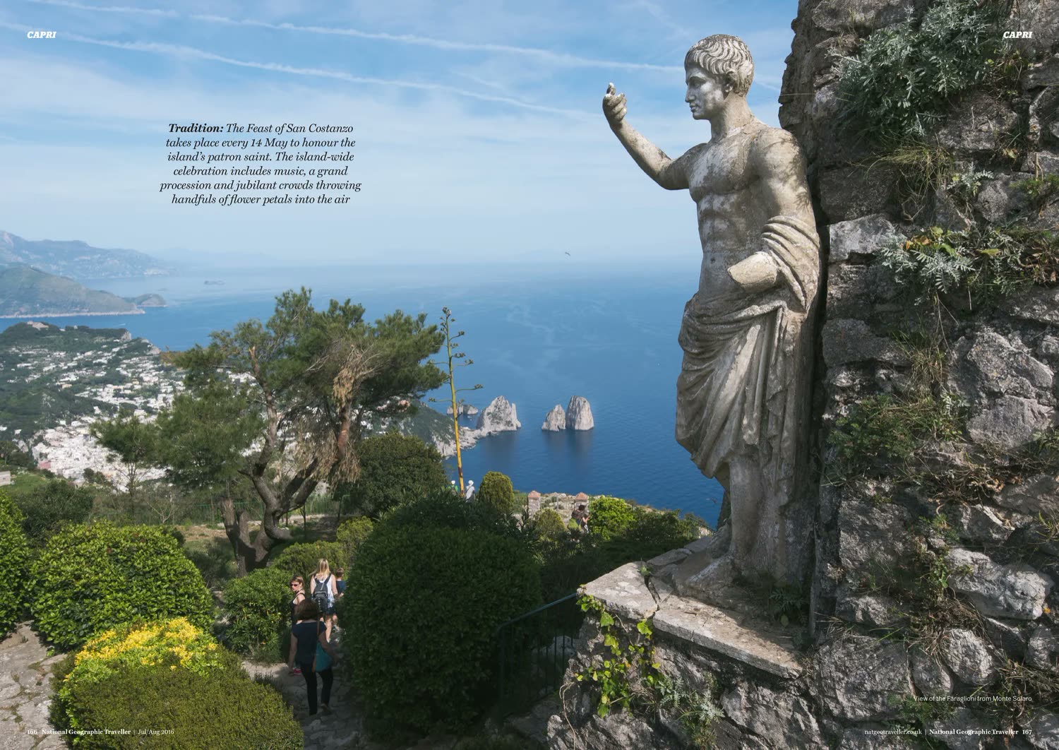A statue above the Faraglioni, Capri